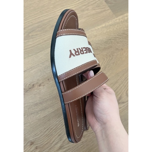 BURBERRY - WOMEN’S SIZE 36.5 LOGO STRAP CANVAS LEATHER SANDALS - Picture 4 of 5